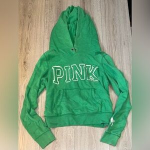 PINK Victoria's Secret Green white hooded sweater Hoodie Sweatshirt
